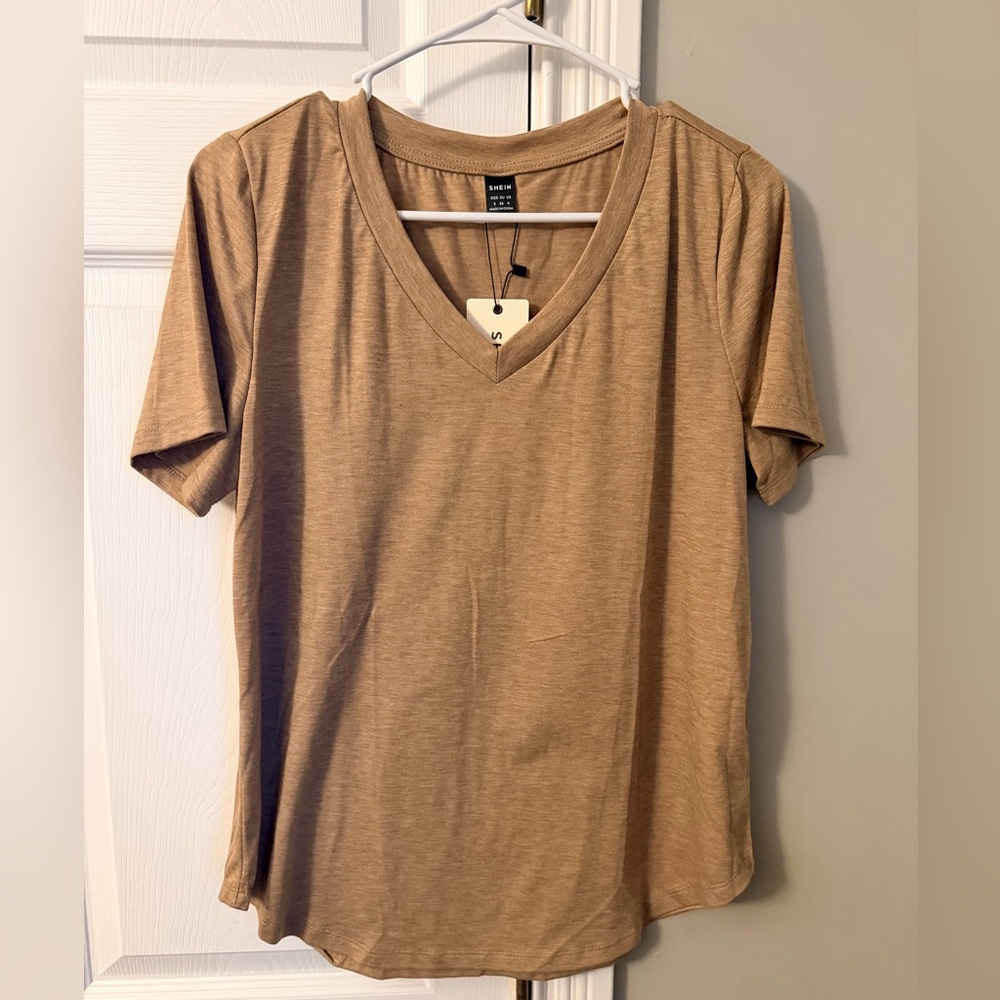 SHEIN Classic Tan V-Neck Tee